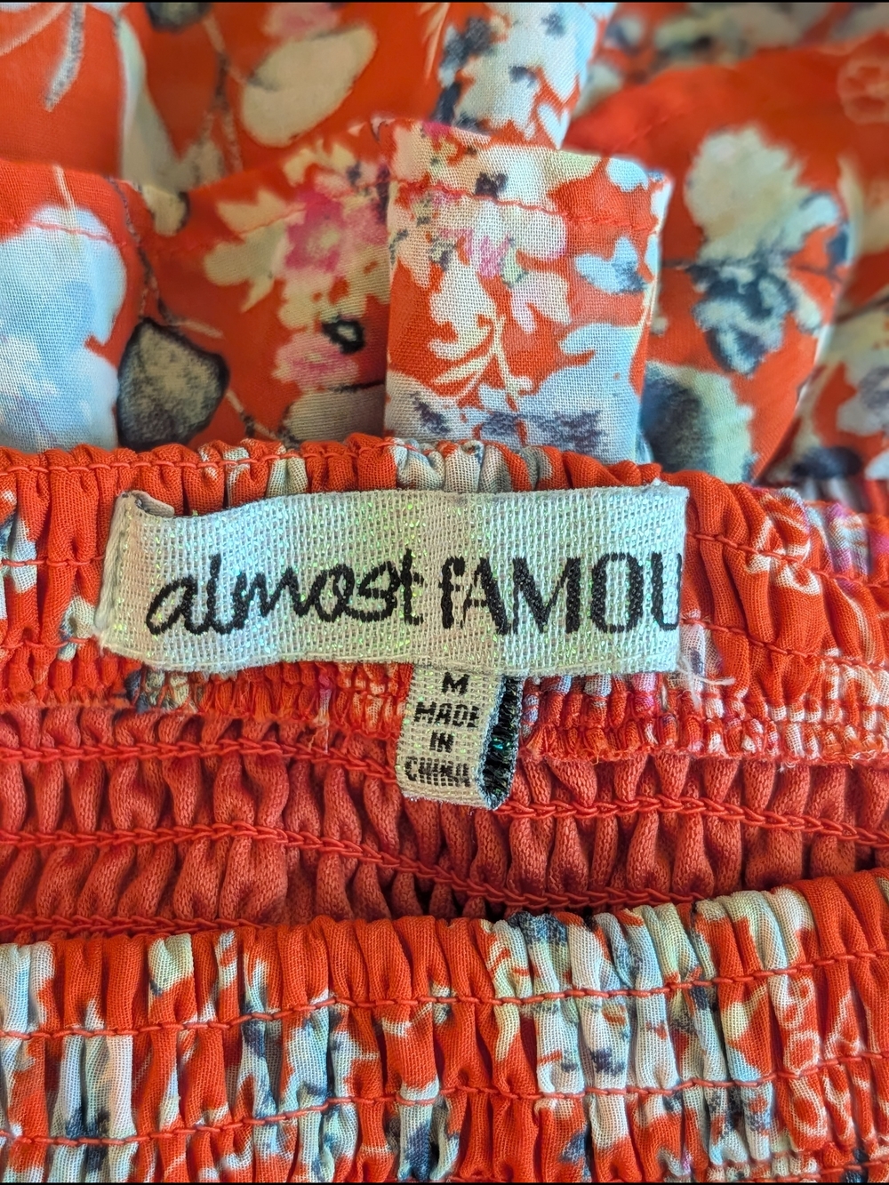 Almost Famous Smocked Floral Tube Top Womens Medium Ruffle Strapless Cute Shirt - Picture 2 of 5